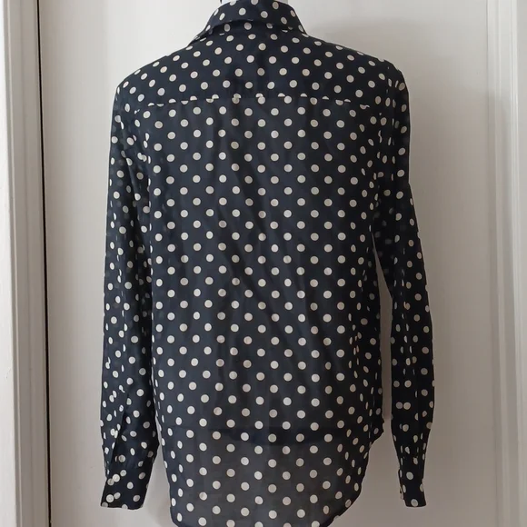 J Crew black blouse with poka dot print, cotton blend/ size Small - Picture 3 of 5